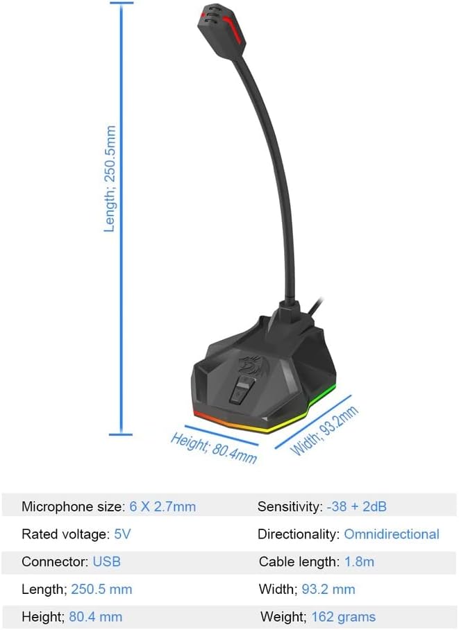 Redragon Gm99 Stix Usb Rgb Gaming Stream Desktop Microphone to to Streaming Podcasting,studio Recording,youtube,skype