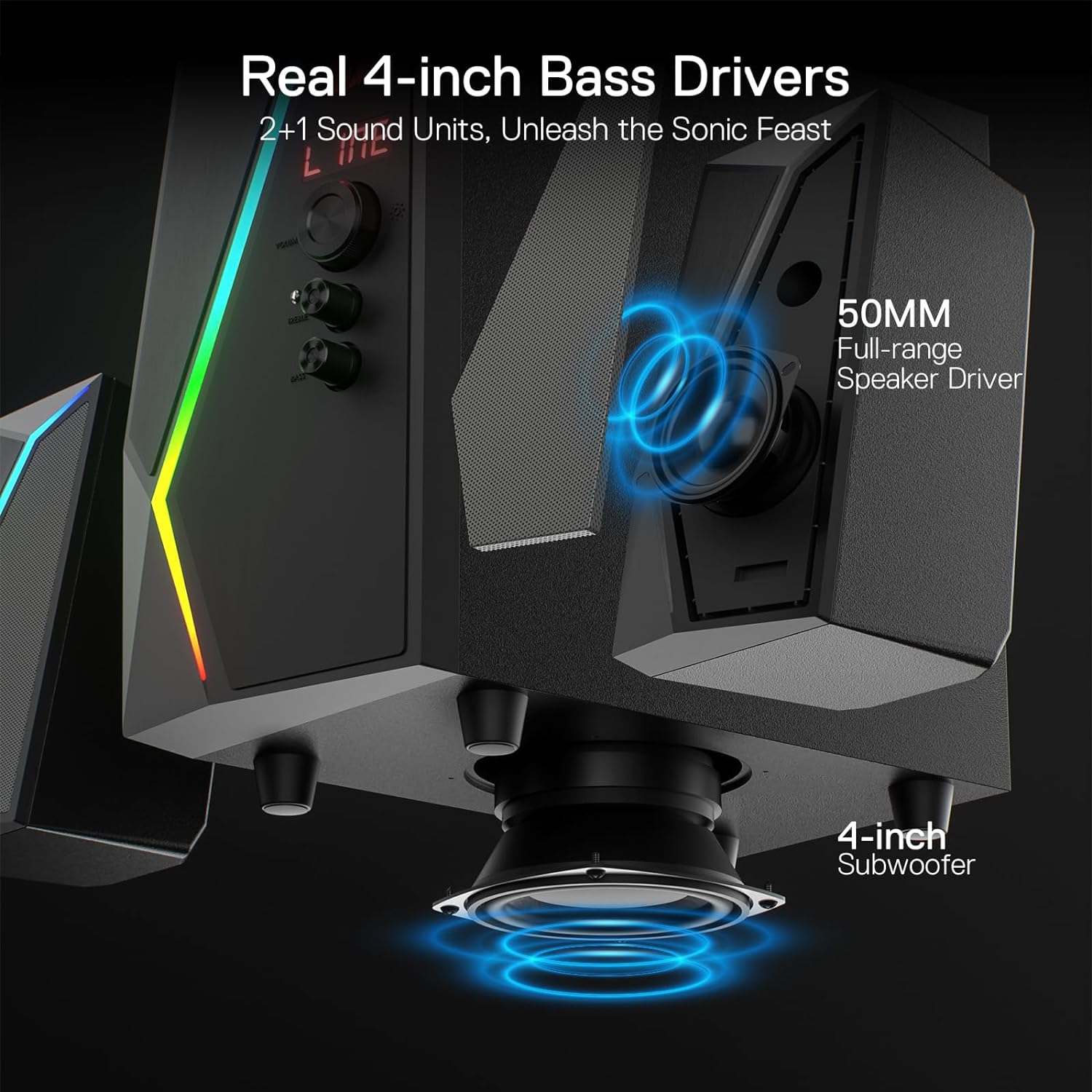 Redragon GS520 PRO Computer Gaming Speakers with Subwoofer 2.1 Channel RGB