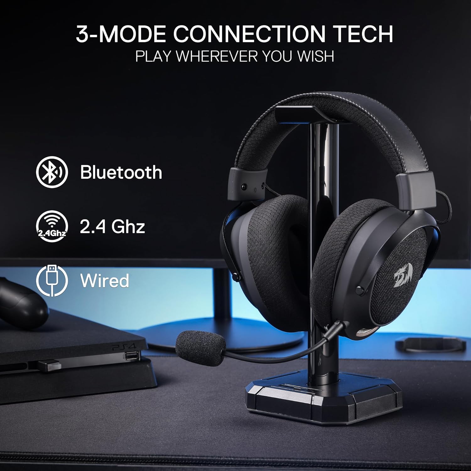 Redragon H858 3 Mode Wireless Gaming Headset 7.1 Surround Sound Wireless Headset