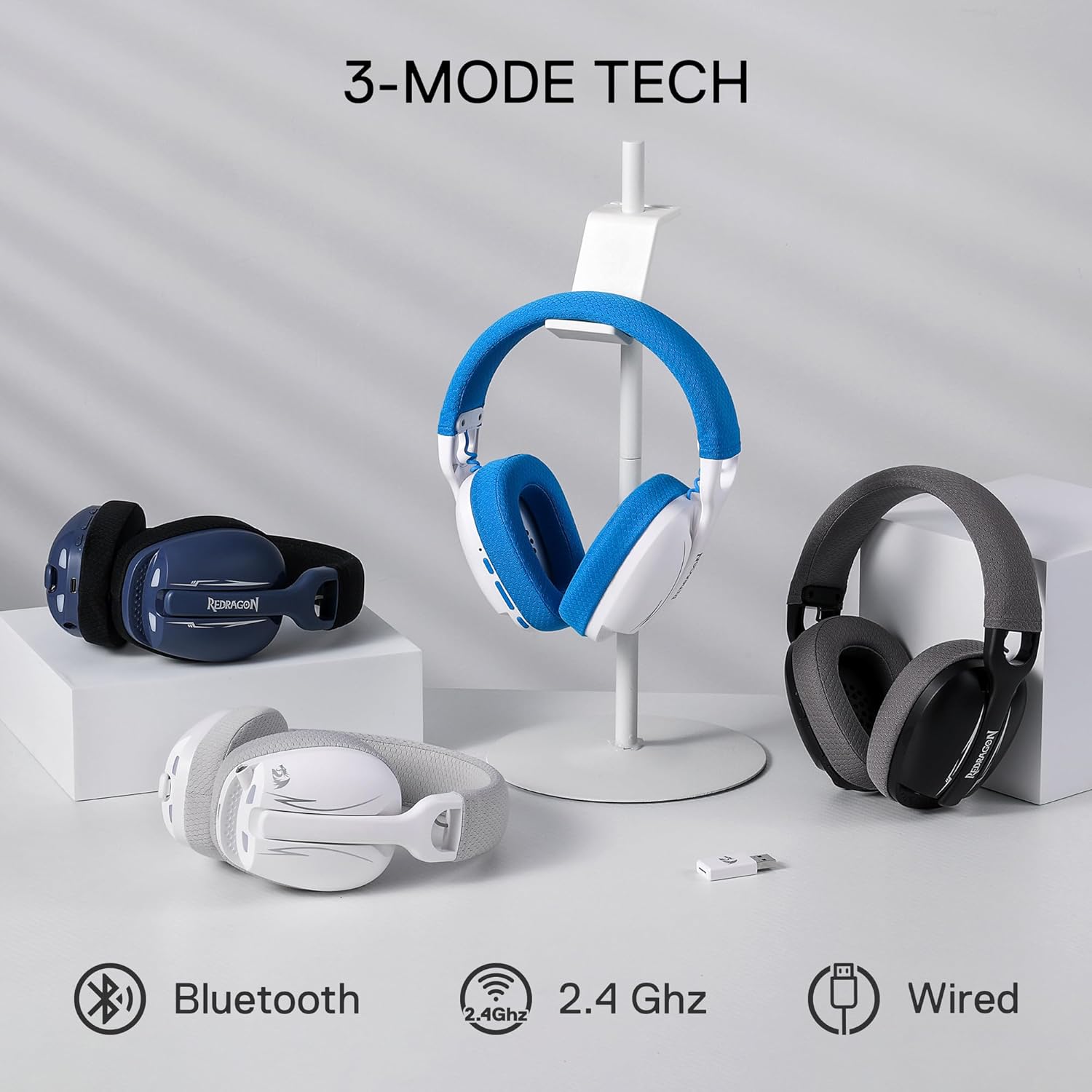 Redragon H878 3 Mode Wireless Blue Lighting Gaming Headset Lightweight 7.1