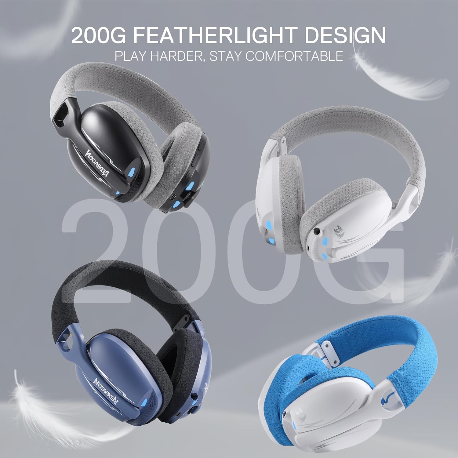 Redragon H878 3 Mode Wireless Blue Lighting Gaming Headset Lightweight 7.1