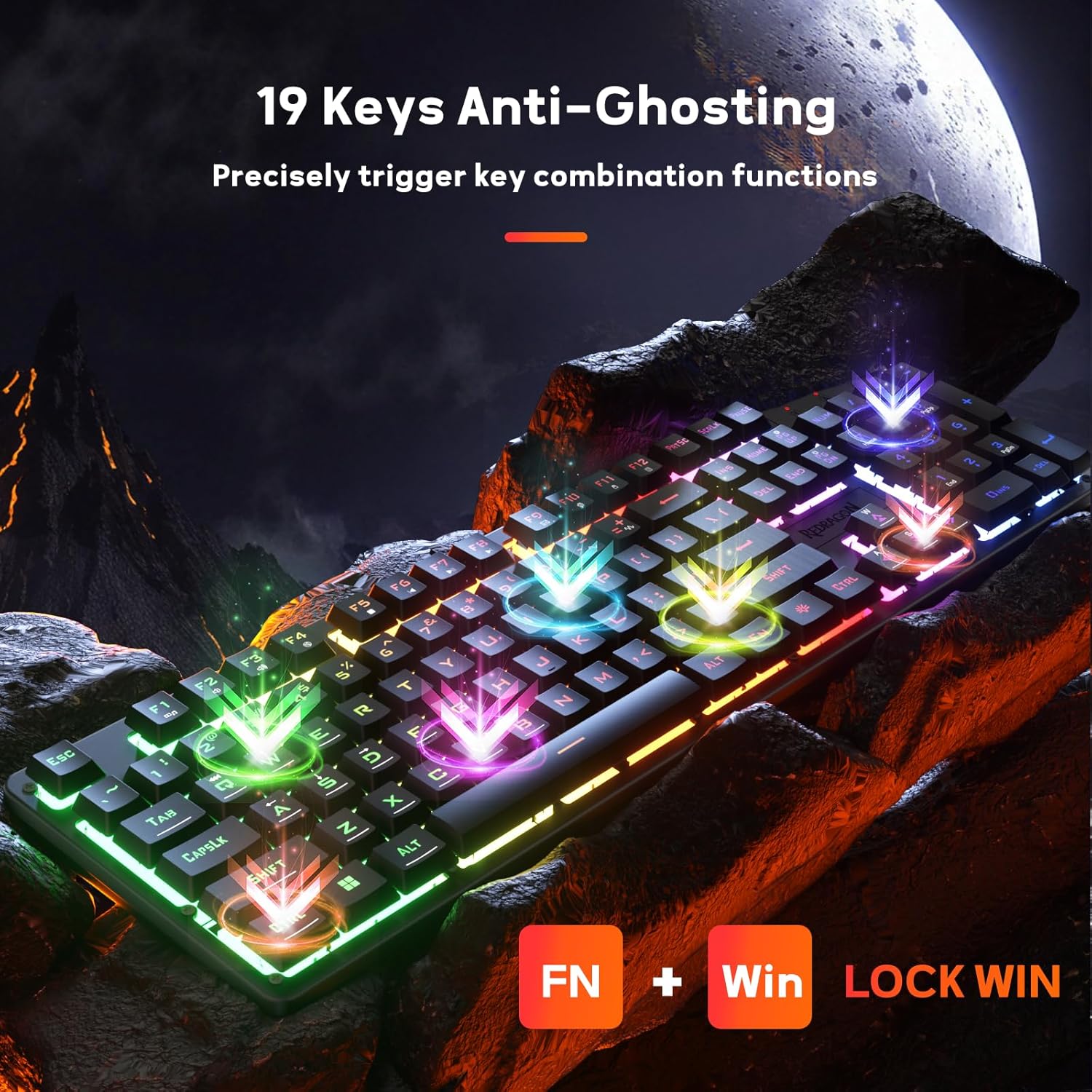 Redragon K521 Upgrade Rainbow Led Gaming Keyboard 104 Keys Wired Mechanical Feeling Keyboard with Multimedia Keys