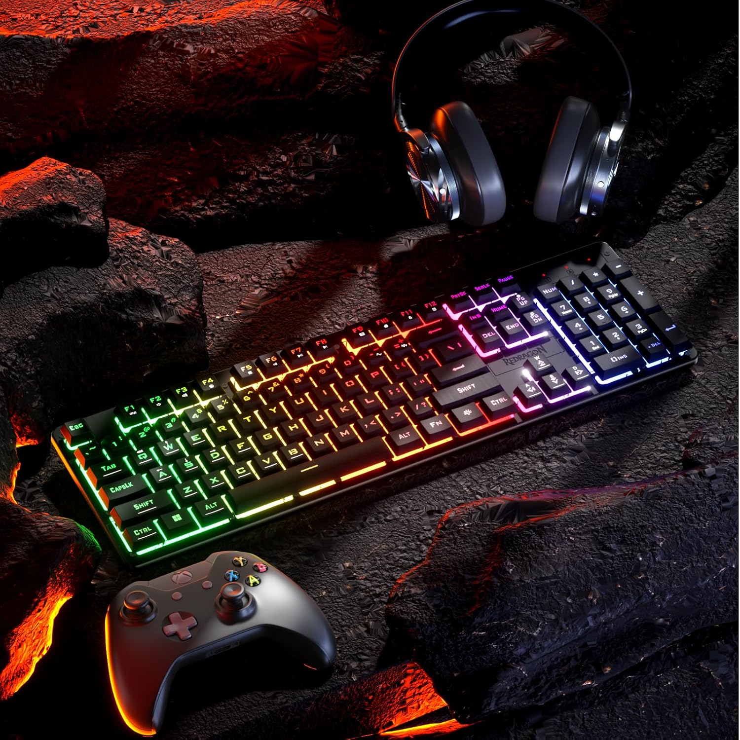 Redragon K521 Upgrade Rainbow Led Gaming Keyboard 104 Keys Wired Mechanical Feeling Keyboard with Multimedia Keys