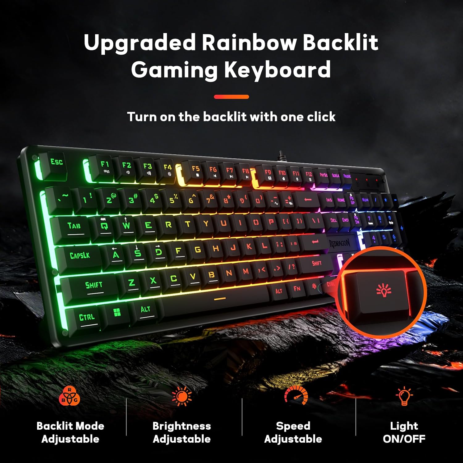 Redragon K521 Upgrade Rainbow Led Gaming Keyboard 104 Keys Wired Mechanical Feeling Keyboard with Multimedia Keys