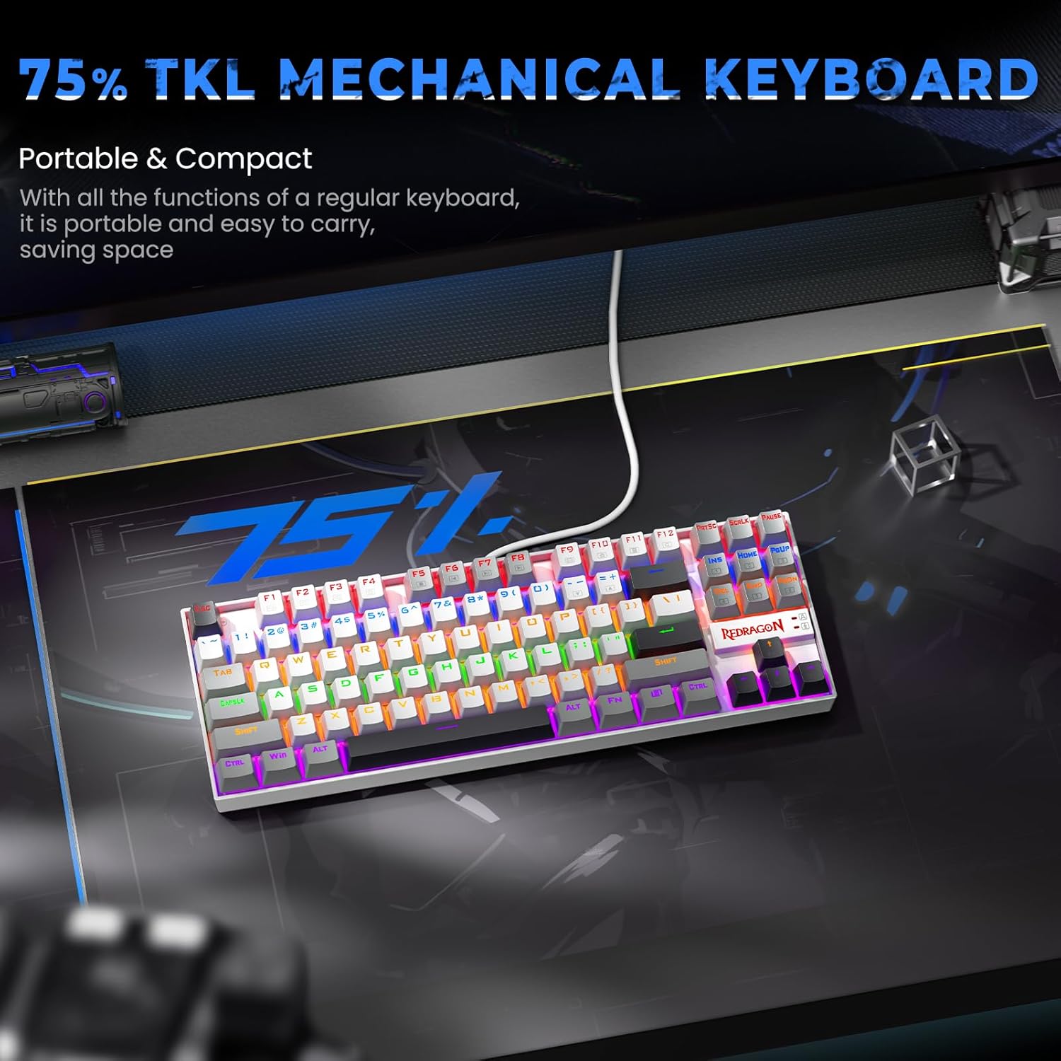 Redragon K552 Mechanical Gaming Keyboard 87-key Compact Led Gaming Keyboard with Red Switches Anti-ghosting Metal Frame