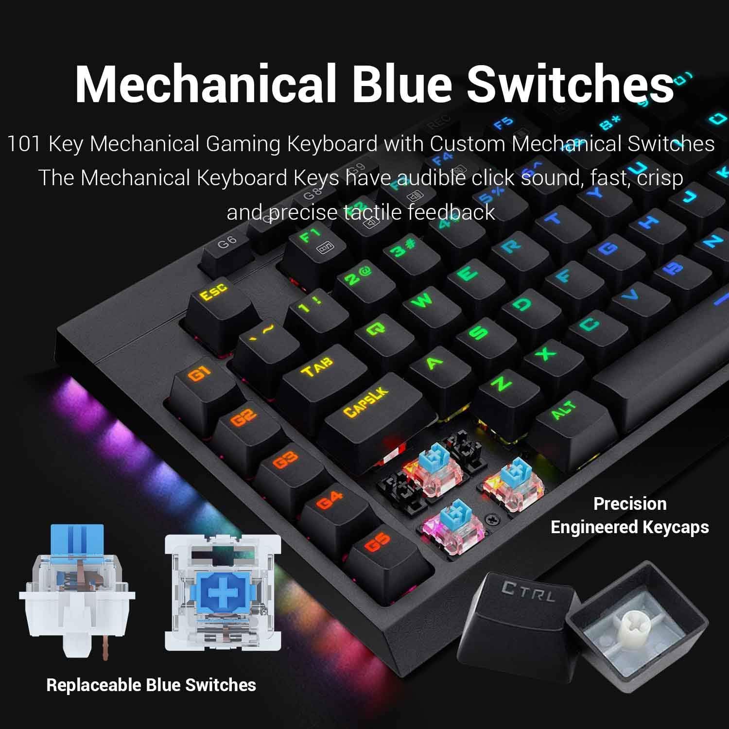 Redragon K588 RGB Backlit Mechanical Gaming Keyboard with Programmable Keys