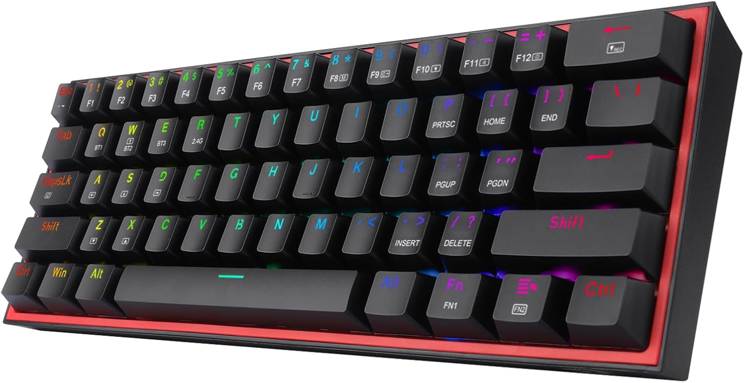 Redragon K616 Fizz Pro 60% Wirless /wired Rgb Gaming Keyboard 61 Keys Compact Mechanical Keyboard Black Linear Red