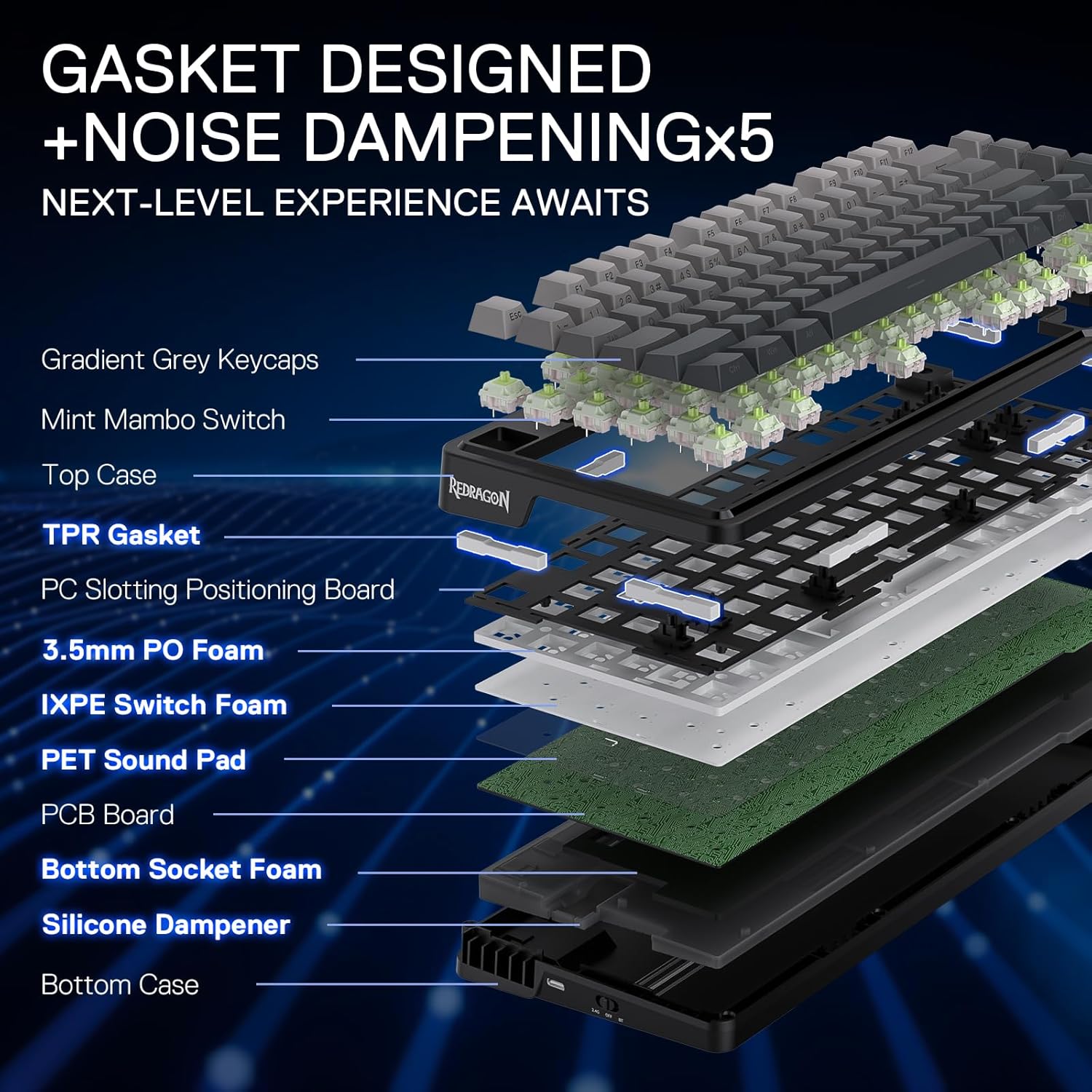 Redragon K673 GB 75% Wireless Gasket RGB Gaming Keyboard 3 Modes 81 Keys PBT