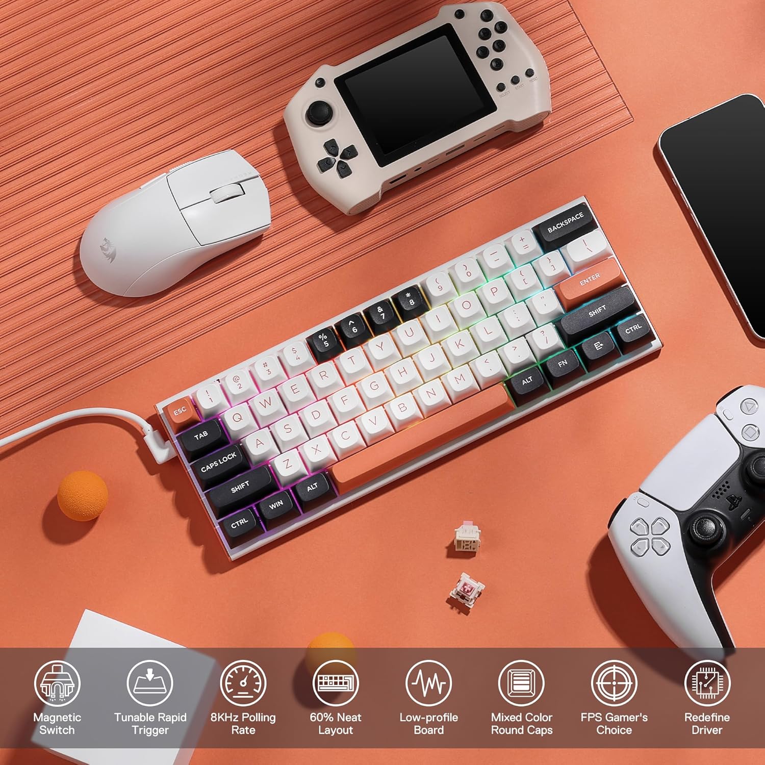 Redragon K683 Rapid Trigger he Gaming Keyboard 60% 61 Keys Wired Mechanical Keyboard W/hyper-fast Actuation Dedicated