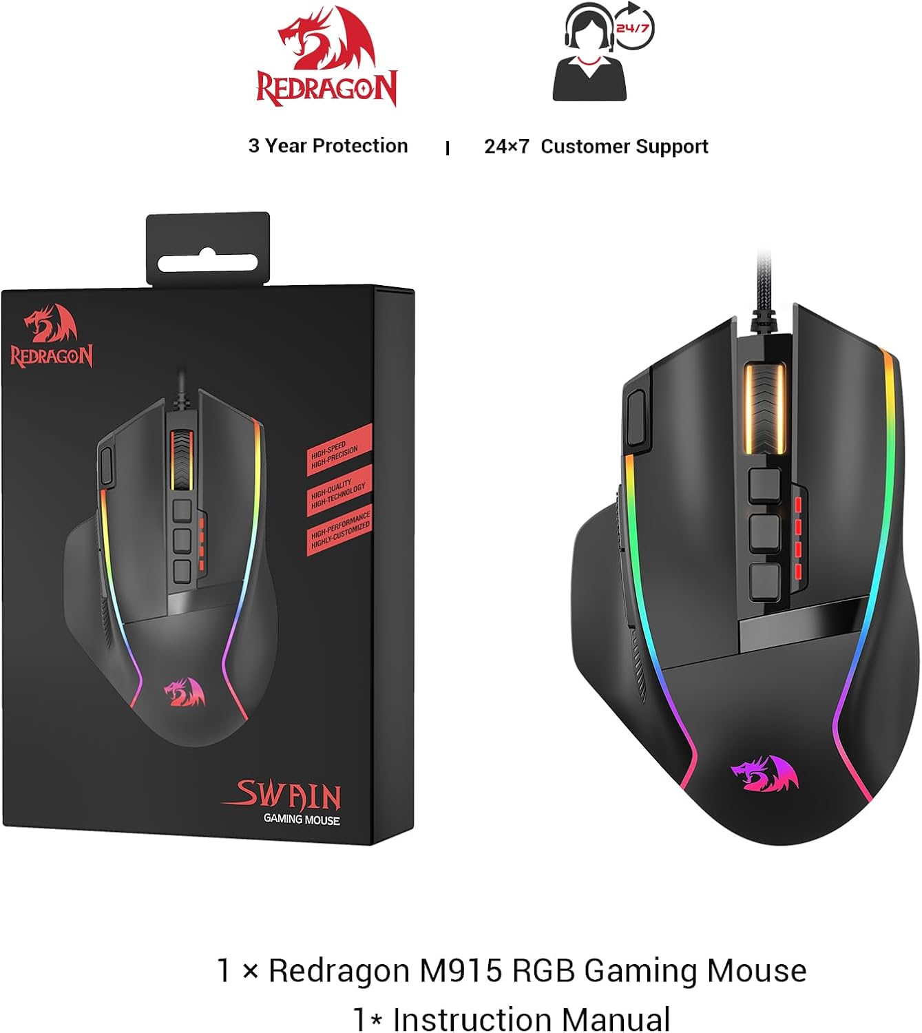 Redragon M915 Gaming Mouse Wired Gaming Mouse 26,000 DPI Opitacl Sensor