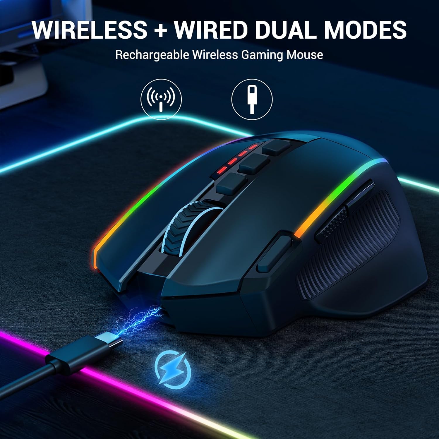 Redragon M915WL Wireless Gaming Mouse Ergonomic Mouse 16000 DPI with Rapid Fire