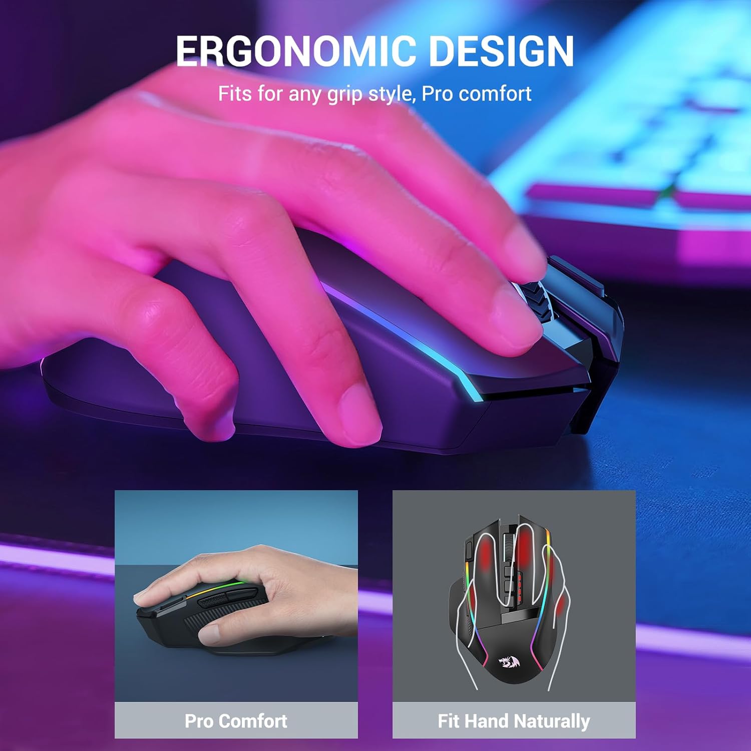 Redragon M915WL Wireless Gaming Mouse Ergonomic Mouse 16000 DPI with Rapid Fire