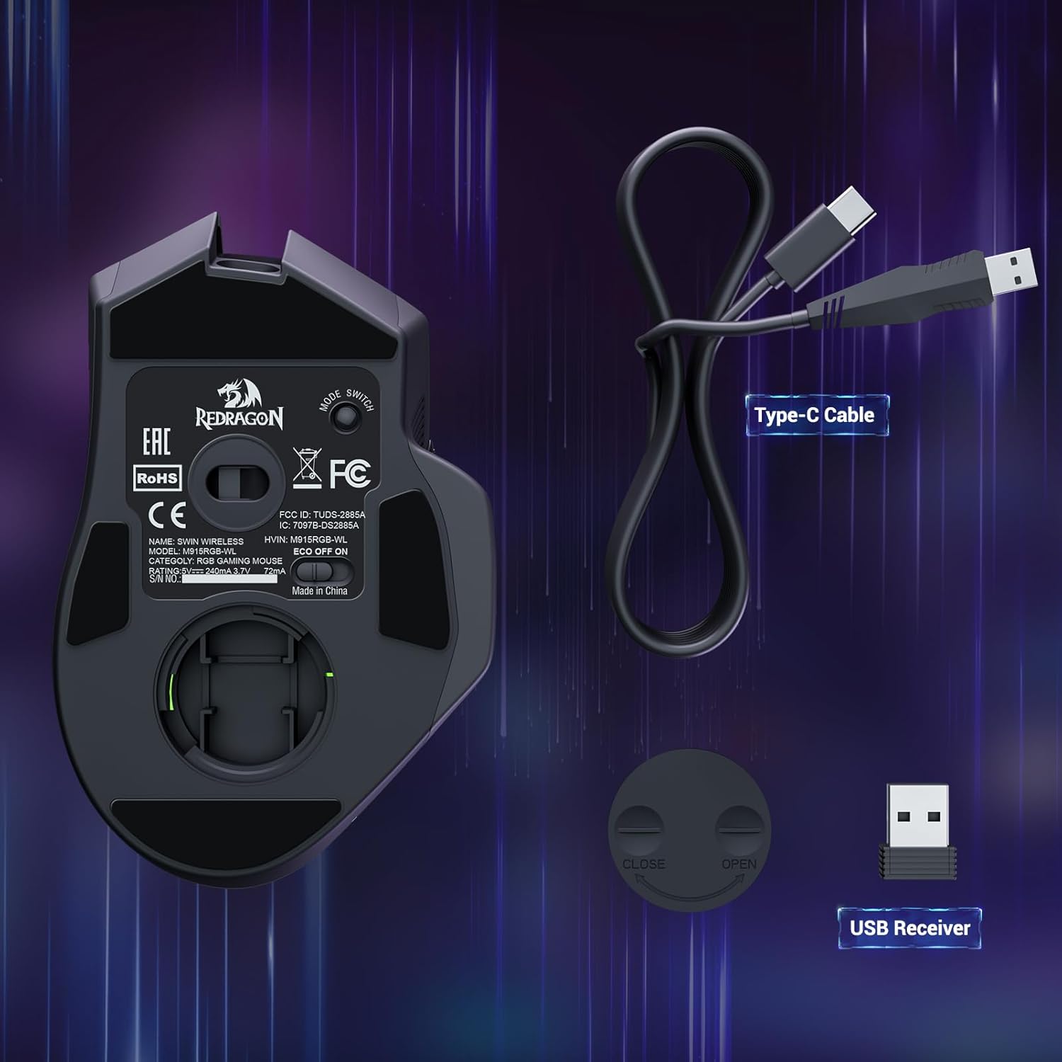 Redragon M915WL Wireless Gaming Mouse Ergonomic Mouse 16000 DPI with Rapid Fire