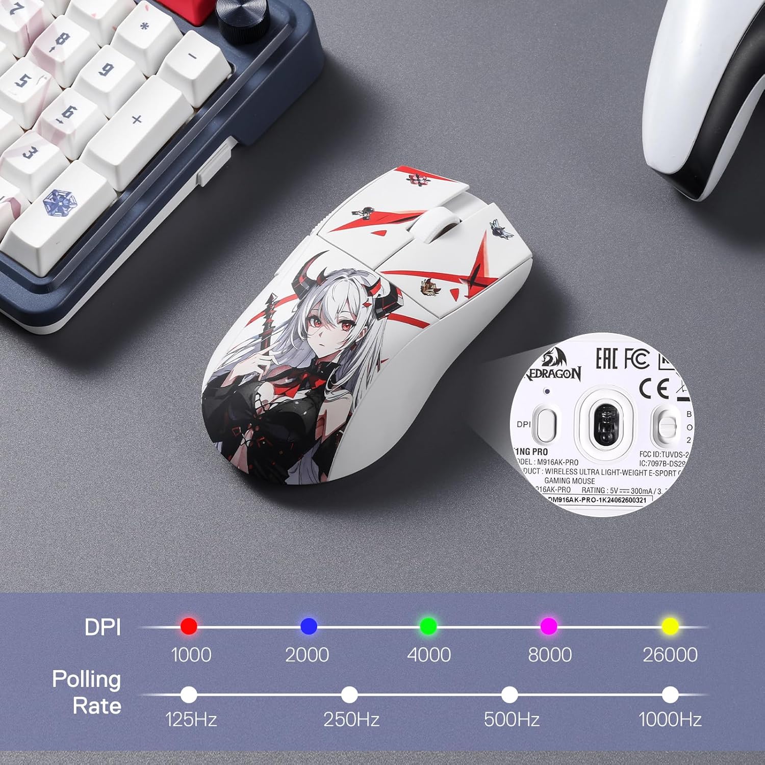 Redragon M916AK PRO 3 Mode Anime Gaming Mouse 42G Ultra Light 26K DPI Gaming