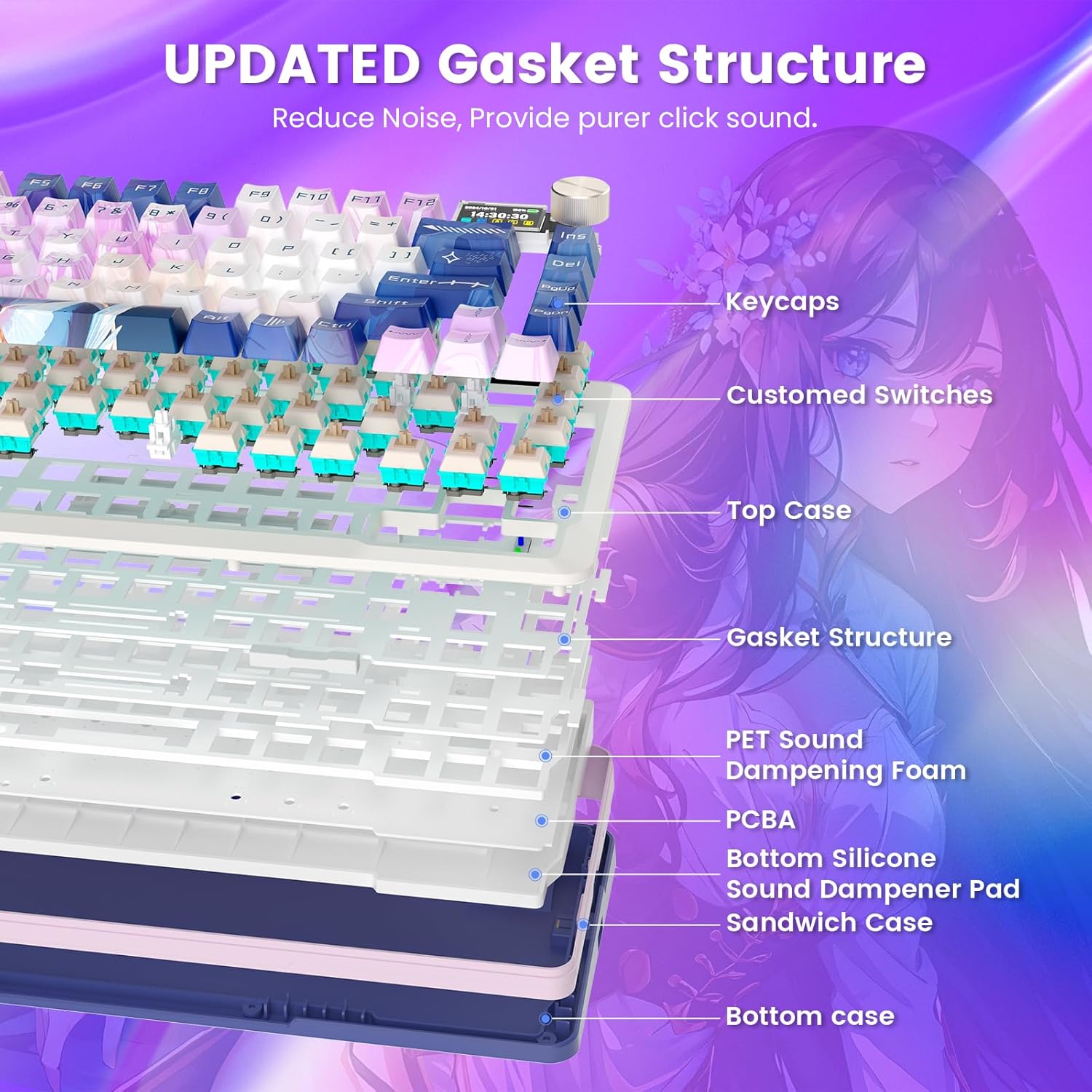 Redragon Wireless Mechanical Keyboard Gasket RGB Gaming Keyboard with 81