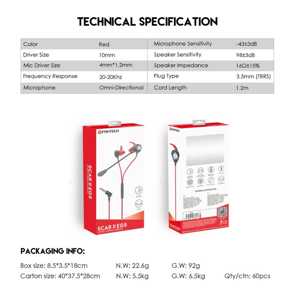 SCAR II EG5 Wired Gaming Earbuds Audio