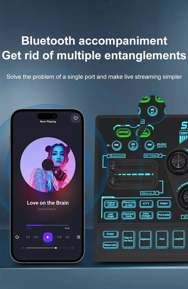 SX91 48V Audio Mixer with Voice changer,Podcast Mixer,Sound Card for Phone