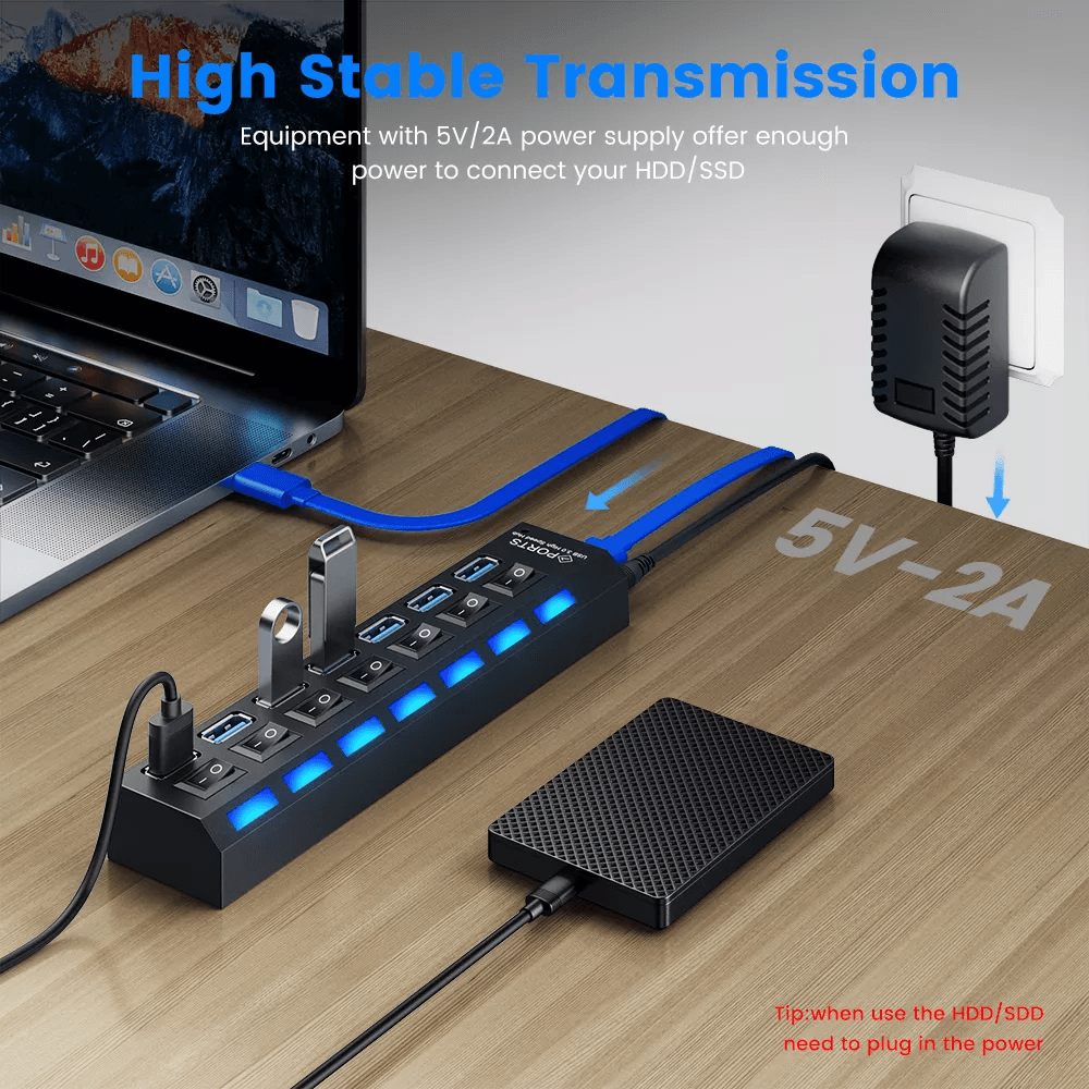 USB 3.0 HUB Multi USB Splitter 7 Port with Switch For PC Home Cables & Chargers