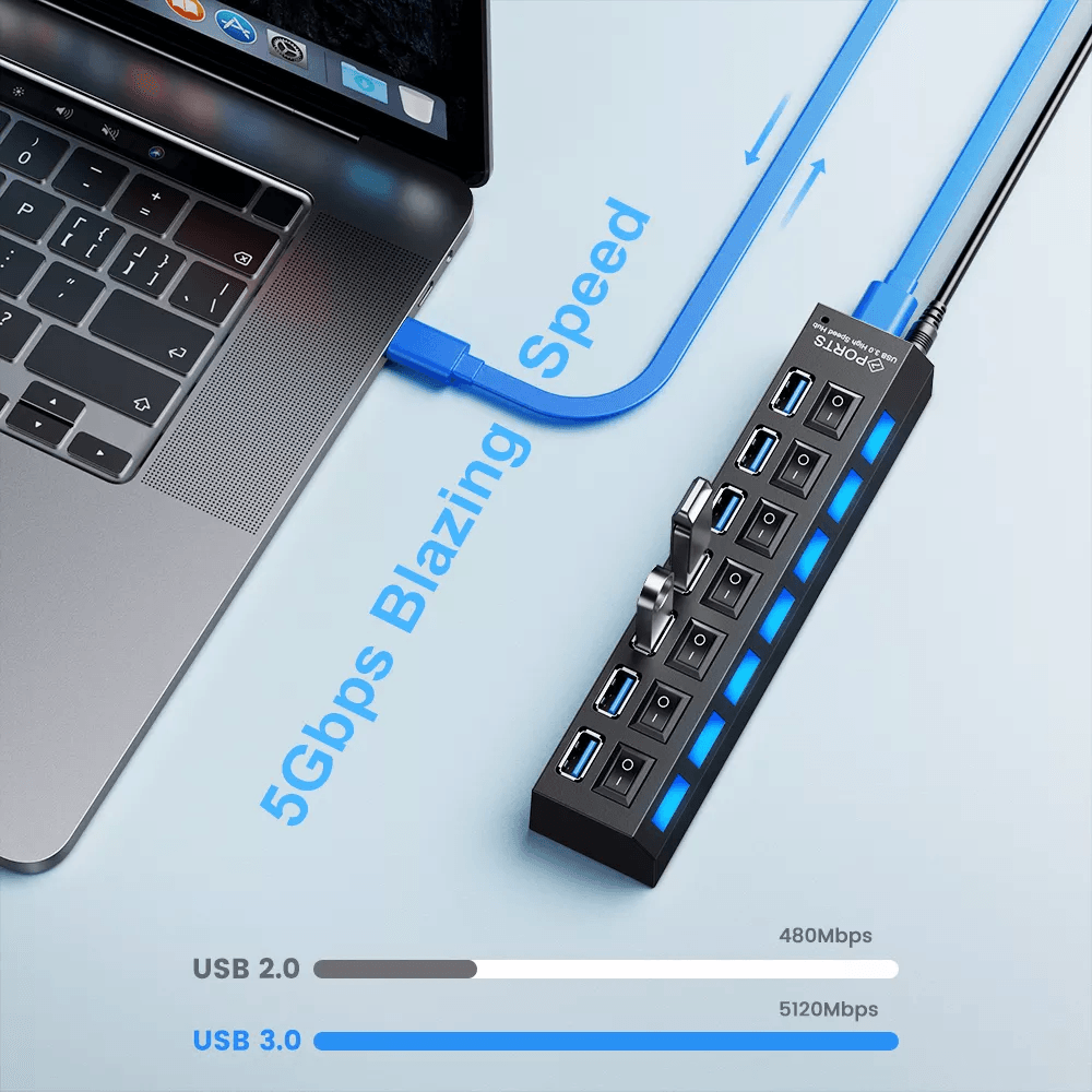USB 3.0 HUB Multi USB Splitter 7 Port with Switch For PC Home Cables & Chargers