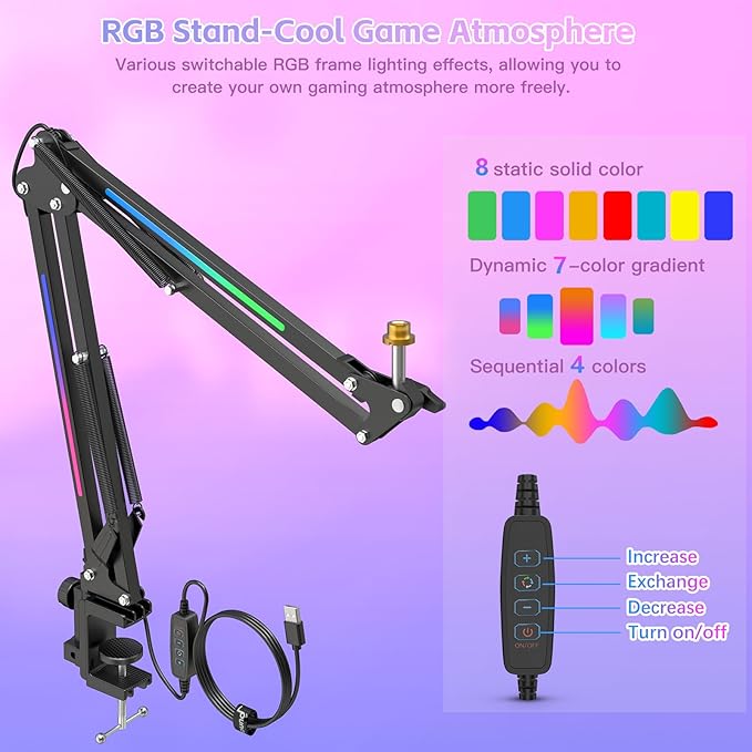 ZealSound RGB Microphone Arm Stand,Mic Arm with RGB Light Streaming
